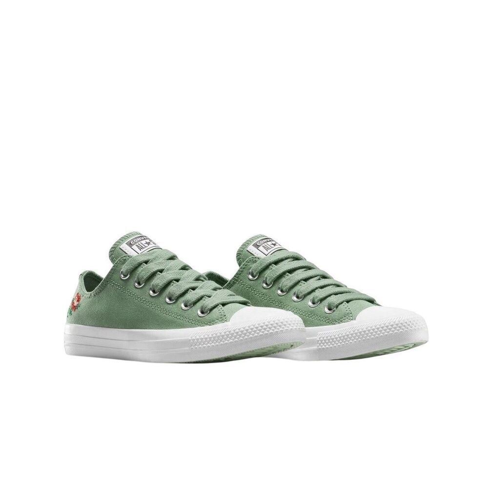 Converse Chuck Taylor All Star Rose Cross Stitch Sneakers Green A13658C Size 6 - Picture 2 of 8
